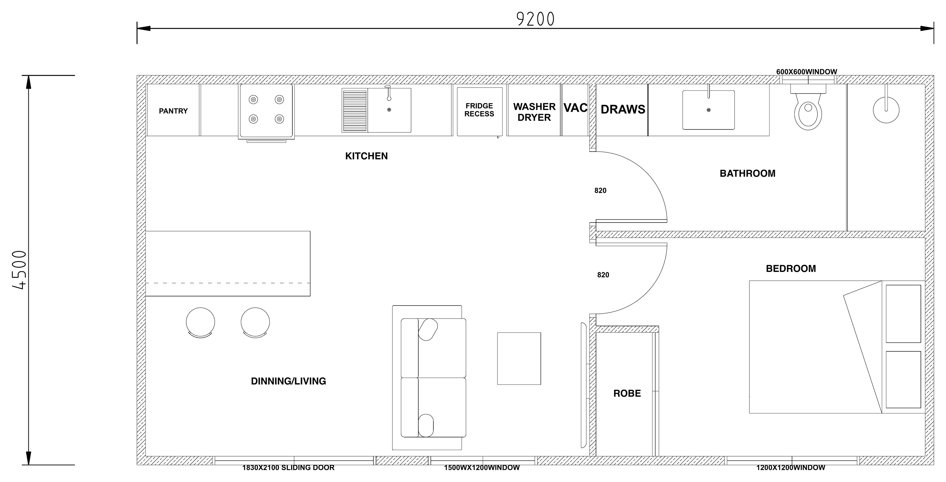 Floor plan of The Reserve: The same floor plan as The Ridge, finished in custom colours and materials for a winery or vineyard setting.